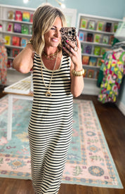 Playful Mood Striped Midi Sweater Tank Dress - Natural/Black