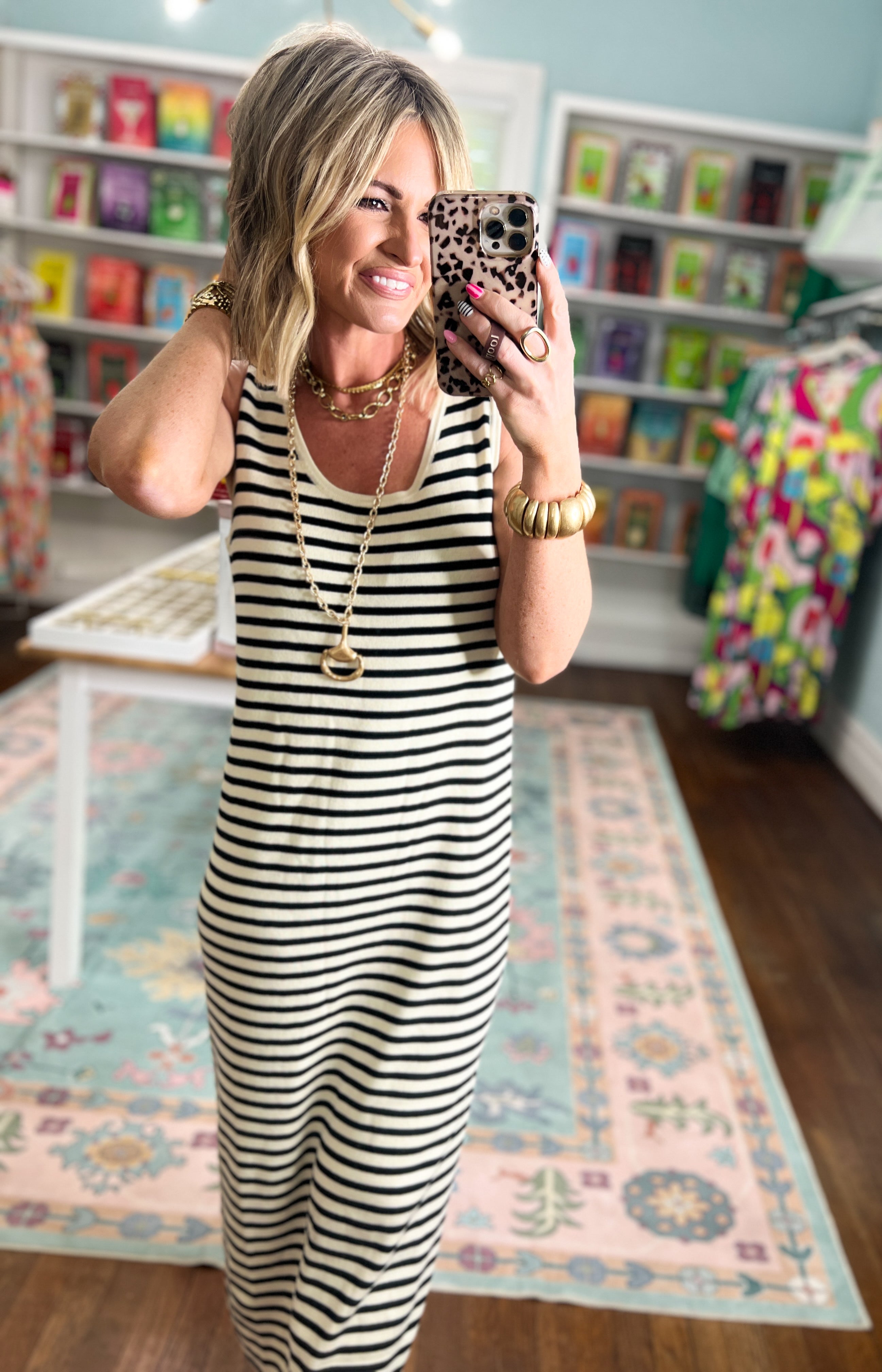 Playful Mood Striped Midi Sweater Tank Dress - Natural/Black