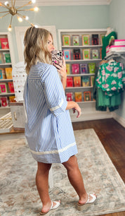 Social Hour Striped Mini Dress - Blue
