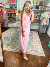Mimosas and Mingle Striped Midi Dress