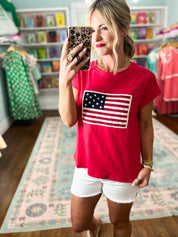 Patriotic Vibes American Flag Tee - Ruby