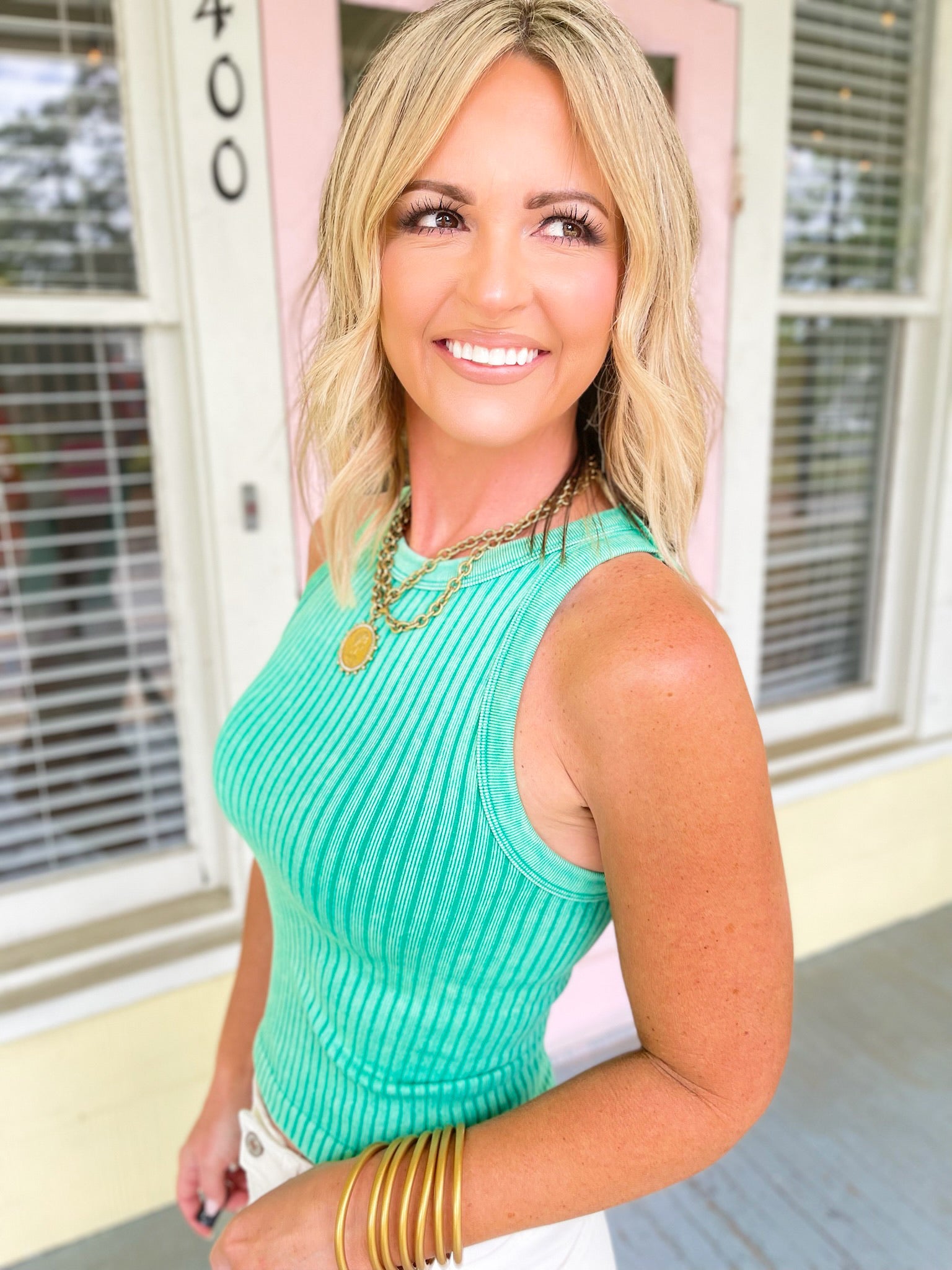 Breathe Deeper Ribbed Seamless Tank - K Green