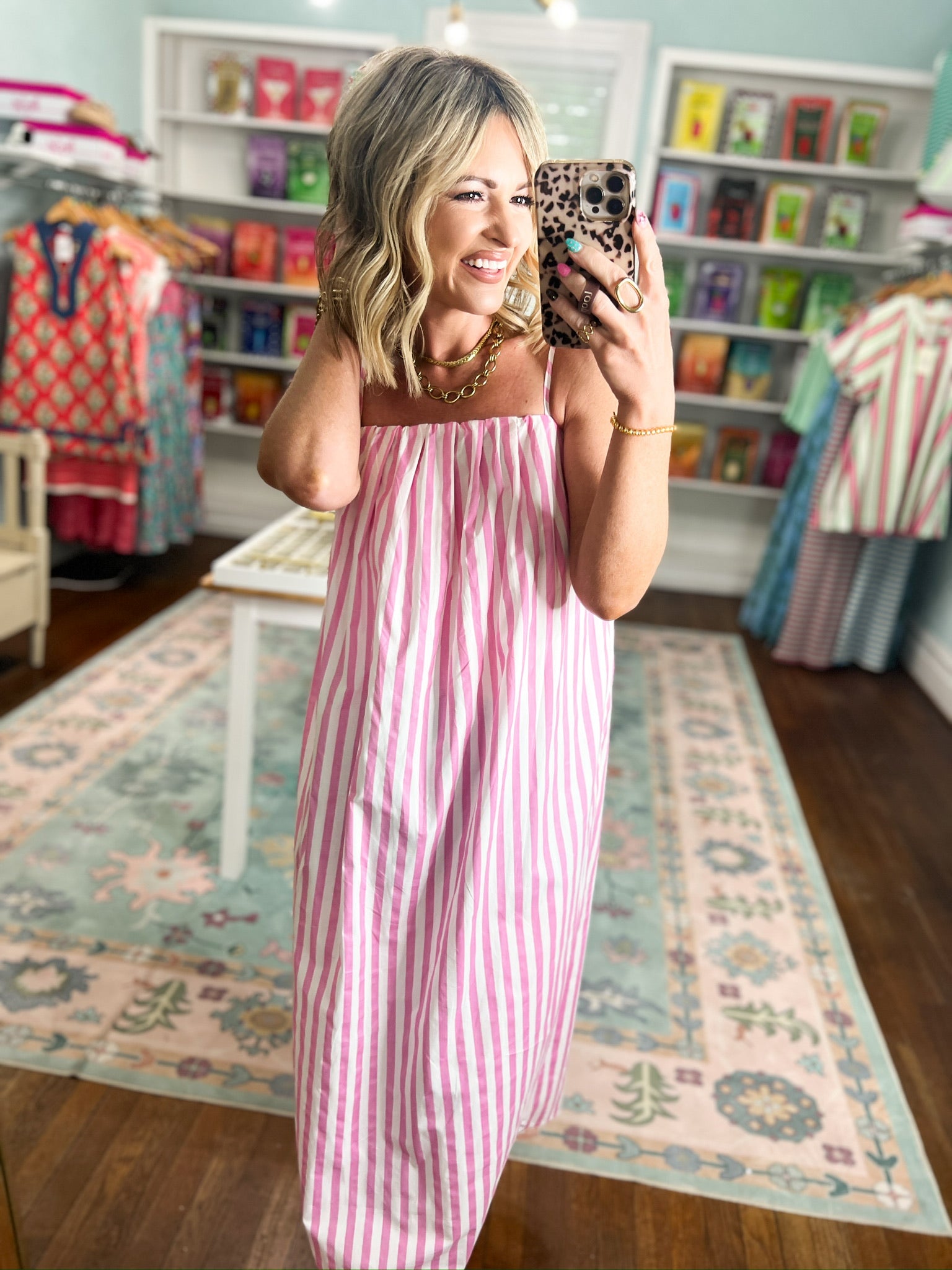 Mimosas and Mingle Striped Midi Dress