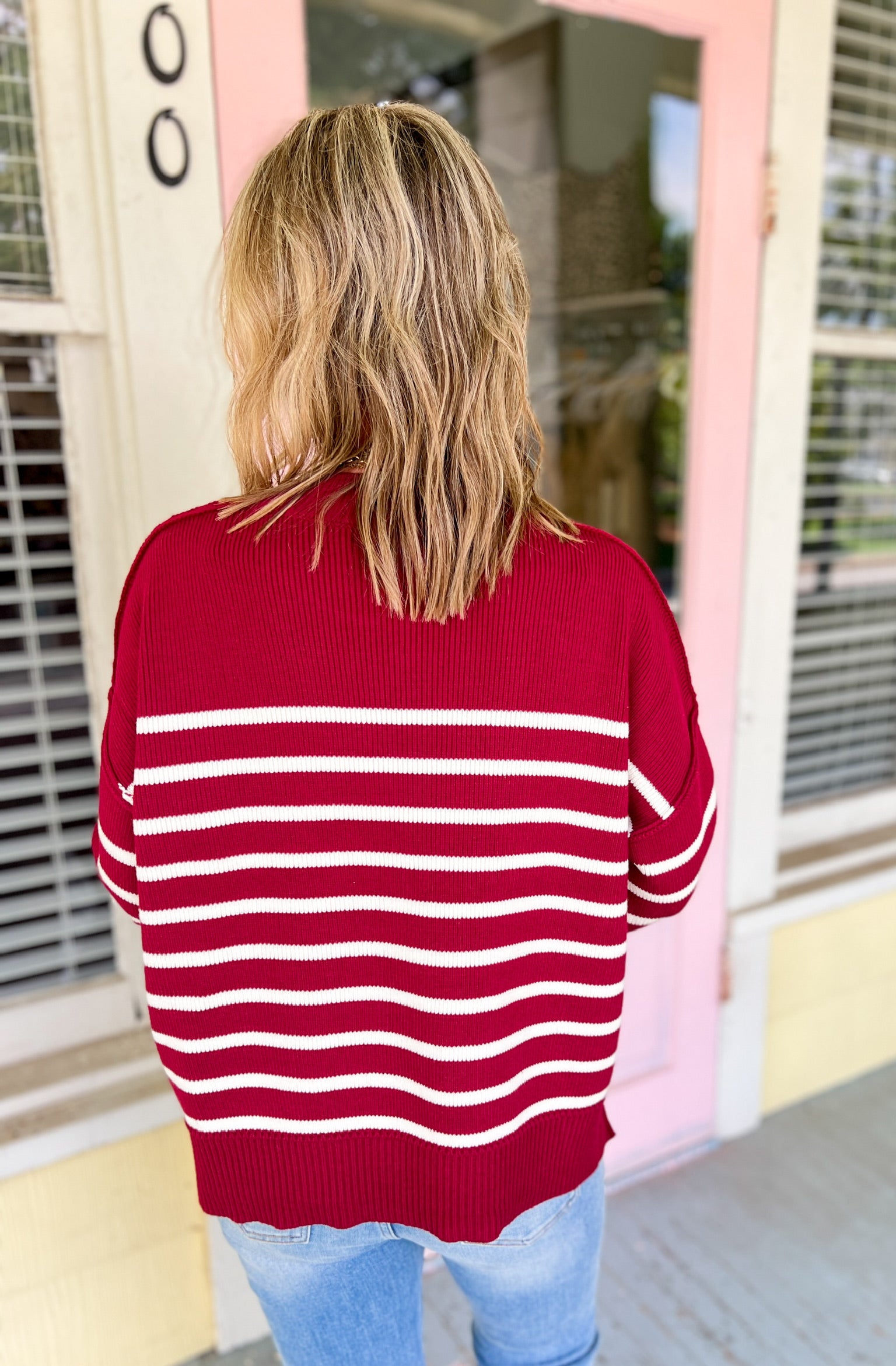 Sucker For You Striped Sweater - Cabernet