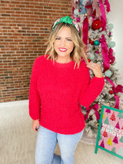 Seasonal Snuggles Round Neck Sweater - Ruby