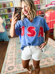 All American Girl Mineral Washed Top - Blue