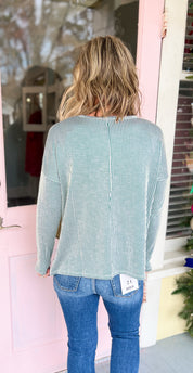 Days Gone By Ribbed Stripped Top - Dk Green