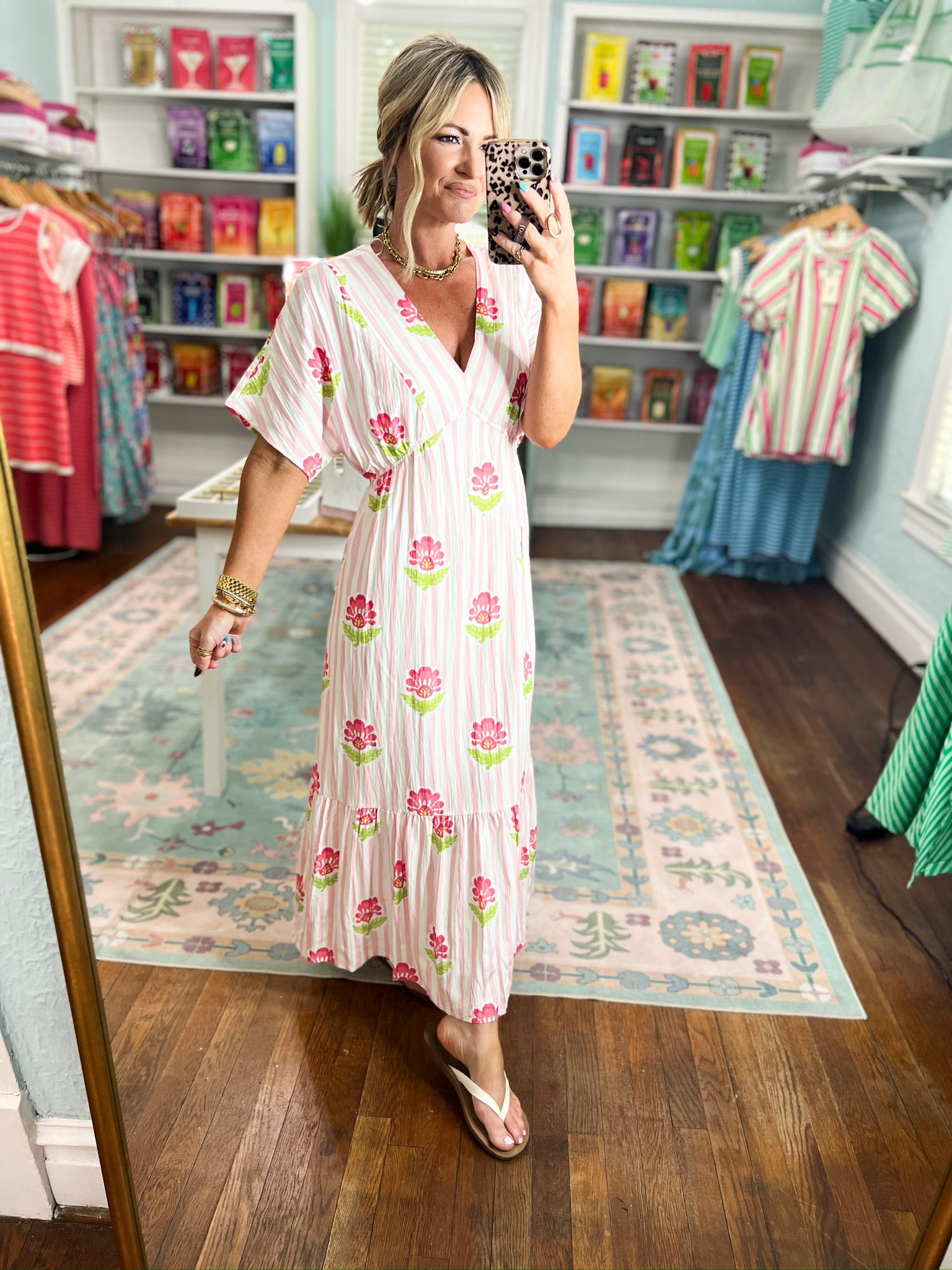 Playful Petals Floral Stripe Midi Dress