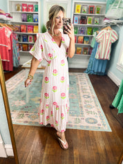Playful Petals Floral Stripe Midi Dress