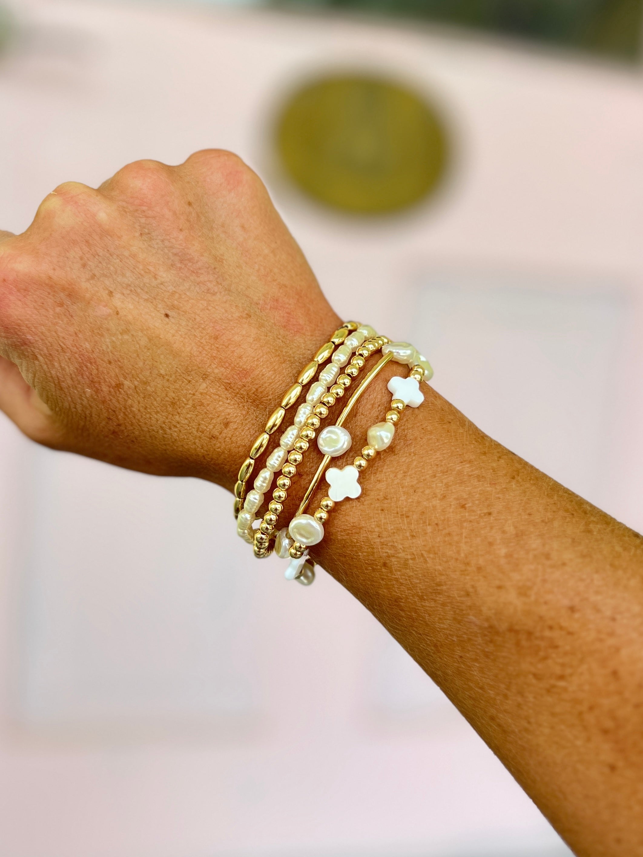Pearl and CCB Ball Bracelet Set