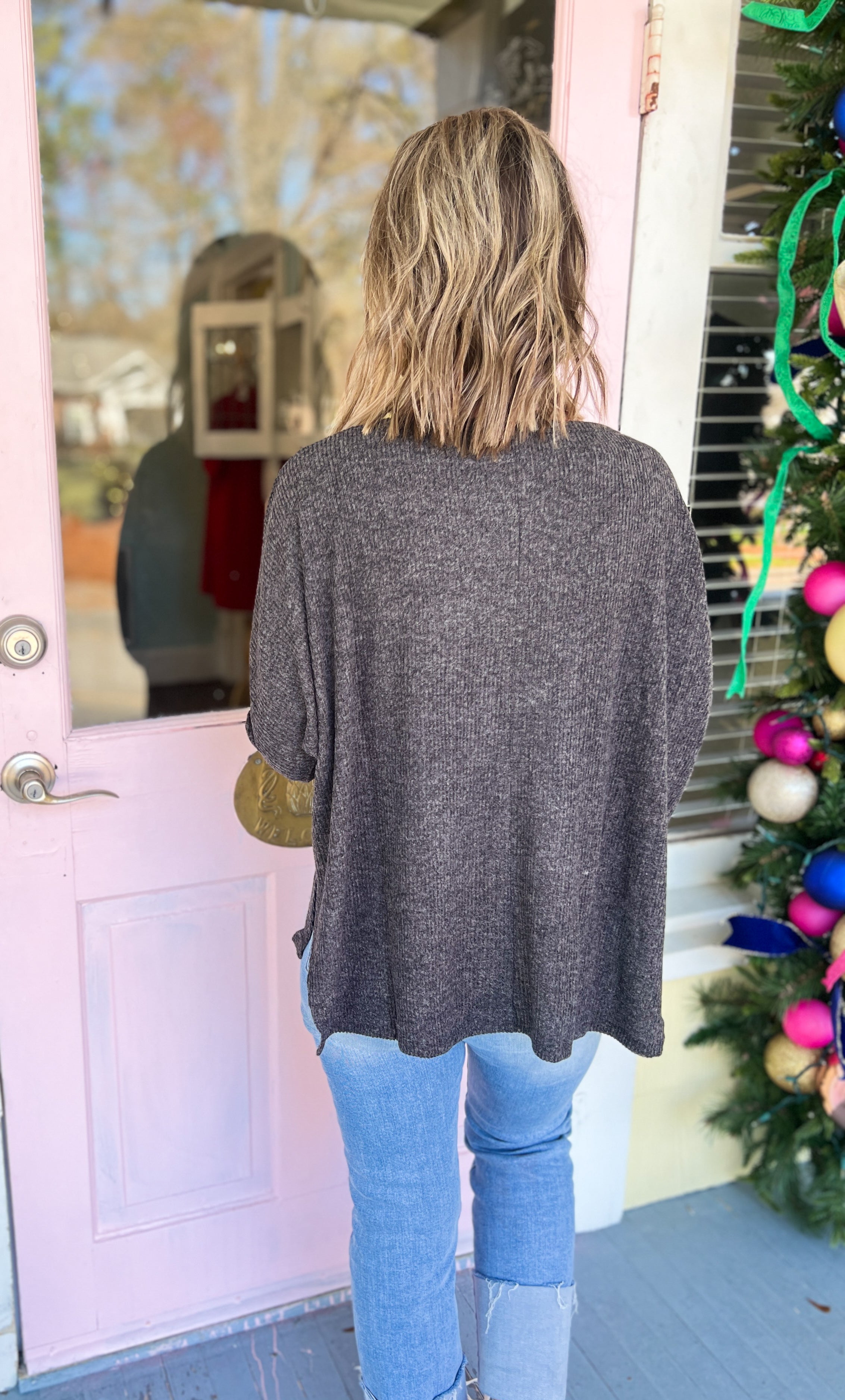 Right Down The Middle Dolman Top - Black