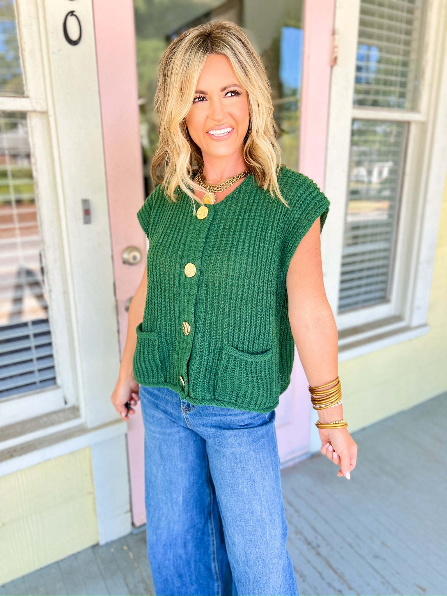 Find Your Voice Button Front Sweater - Dk Green