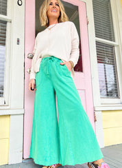 Feeling Spontaneous Wide Leg Pants - Evergreen