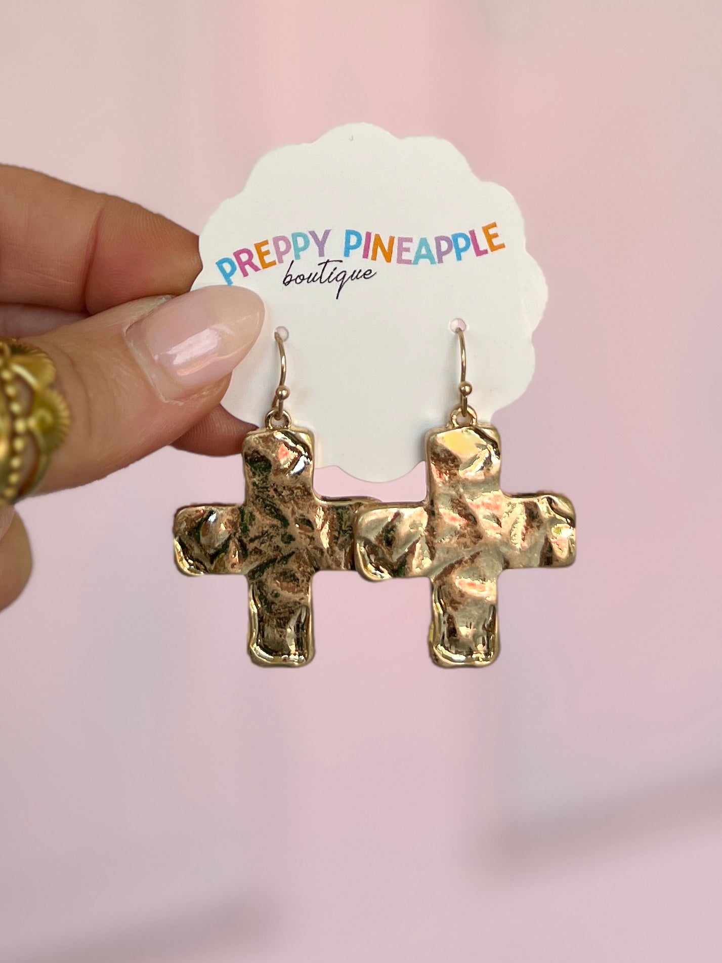 Hammered Casting Cross Earrings - Gold