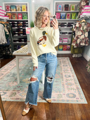 Risen|High Rise Crop Wide Distressed Jeans - Medium Wash