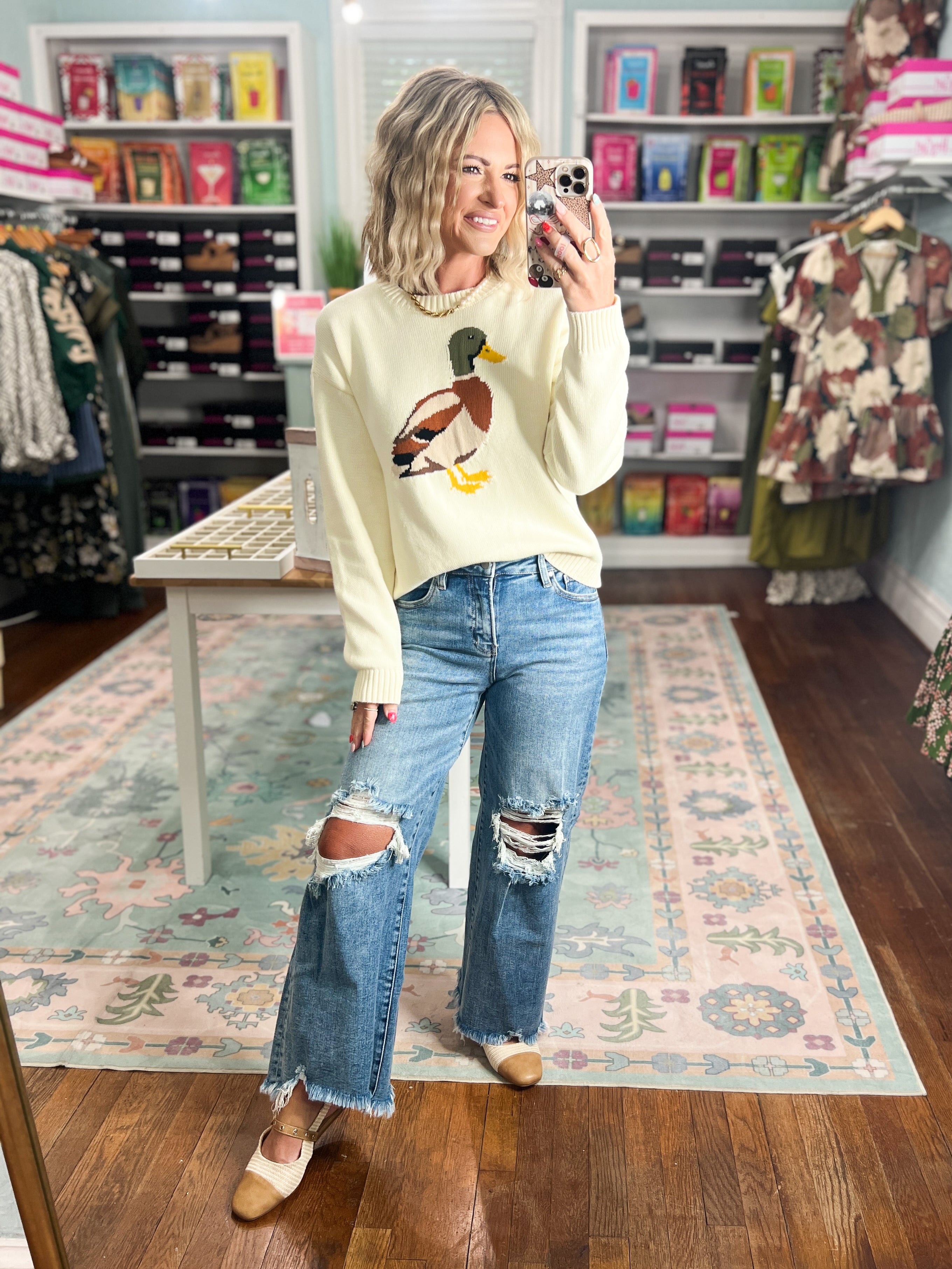 Risen|High Rise Crop Wide Distressed Jeans - Medium Wash