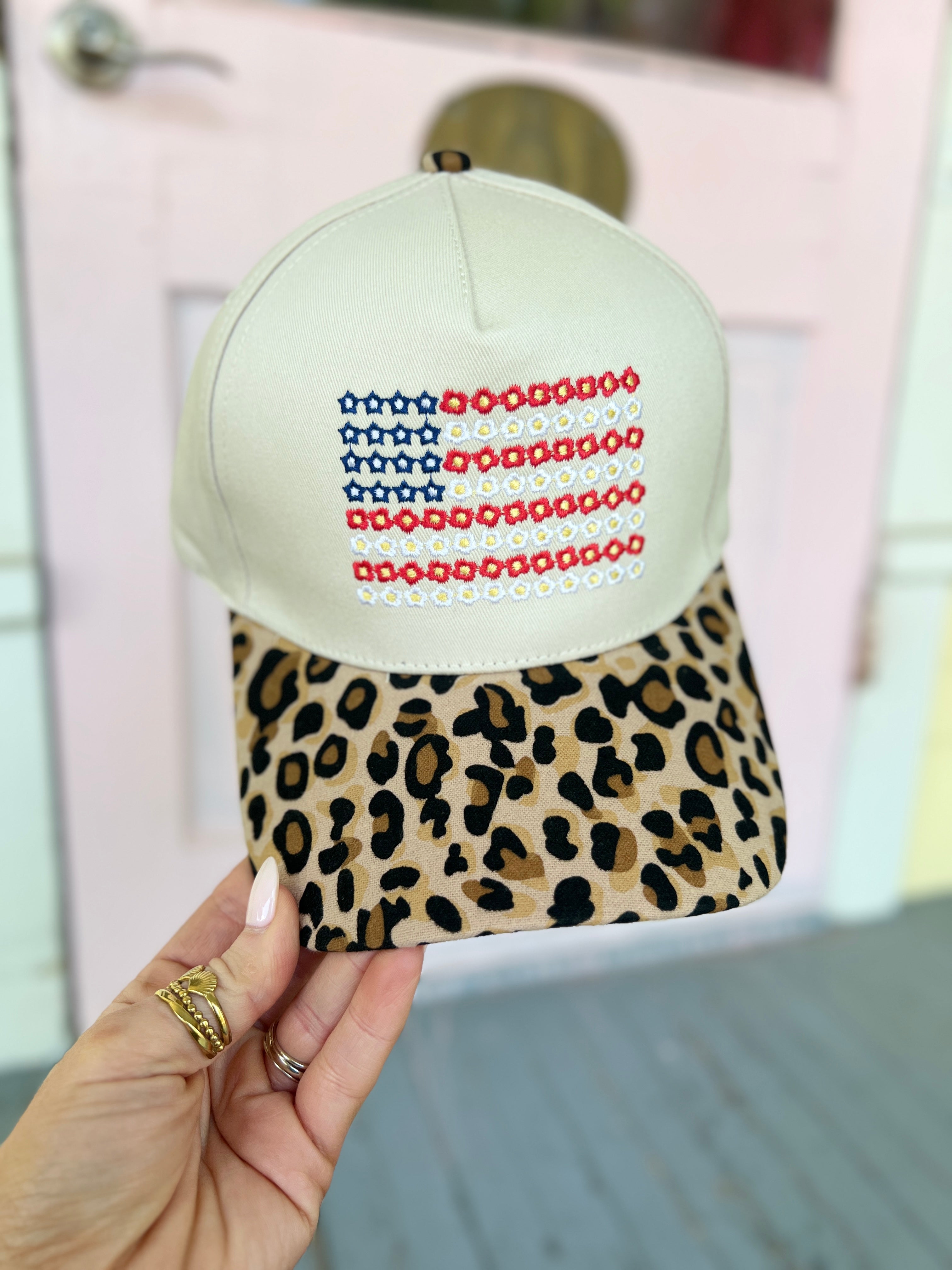 Star Floral American Flag Two Tone Cotton Hat