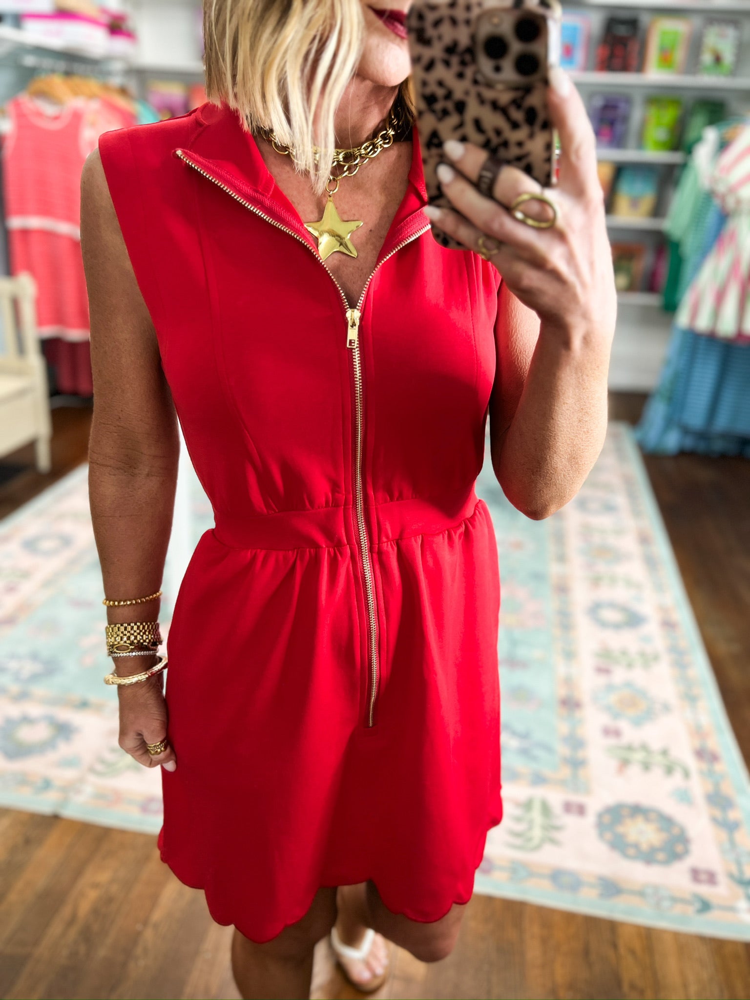 Relaxed Everyday Sleeveless Mini Dress - Red