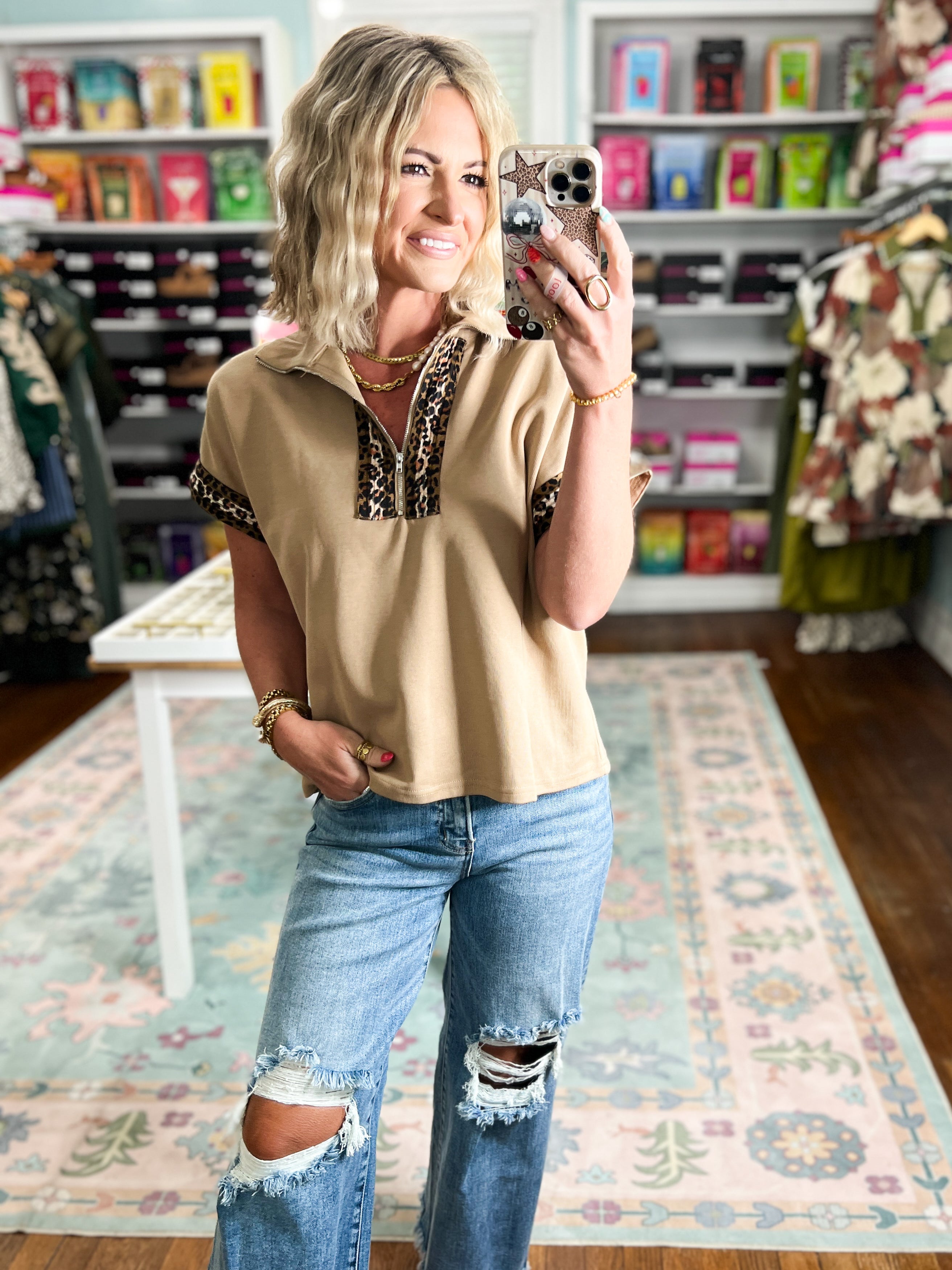 Casual Ease Short Sleeve Top - Taupe