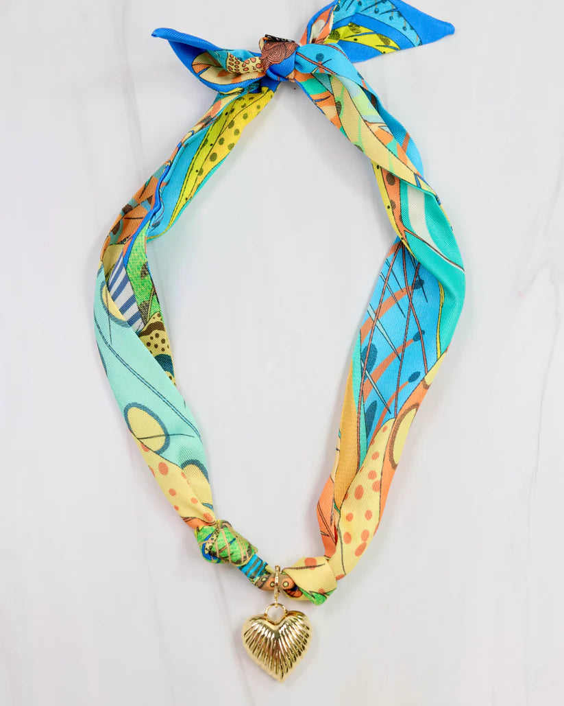 Lillie Scarf Charm Necklace - Orange Turquoise