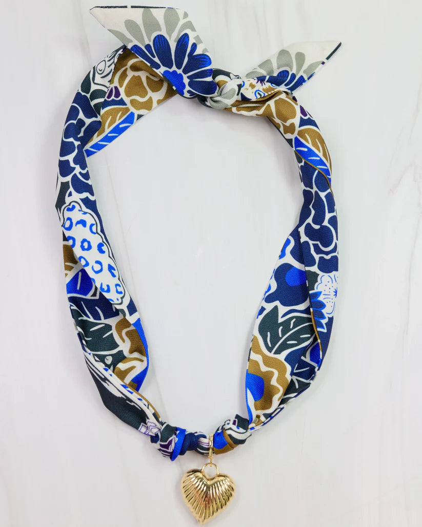 Lillie Scarf Charm Necklace - Blue Coffee