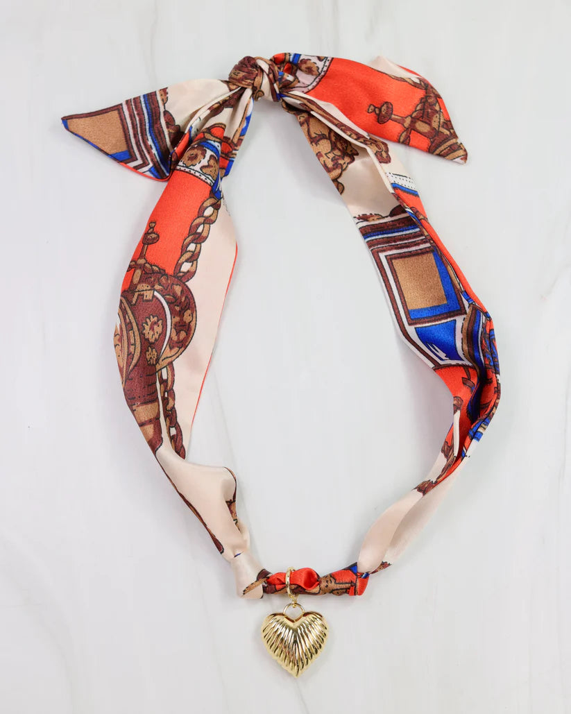 Lillie Scarf Charm Necklace - Orange Blue