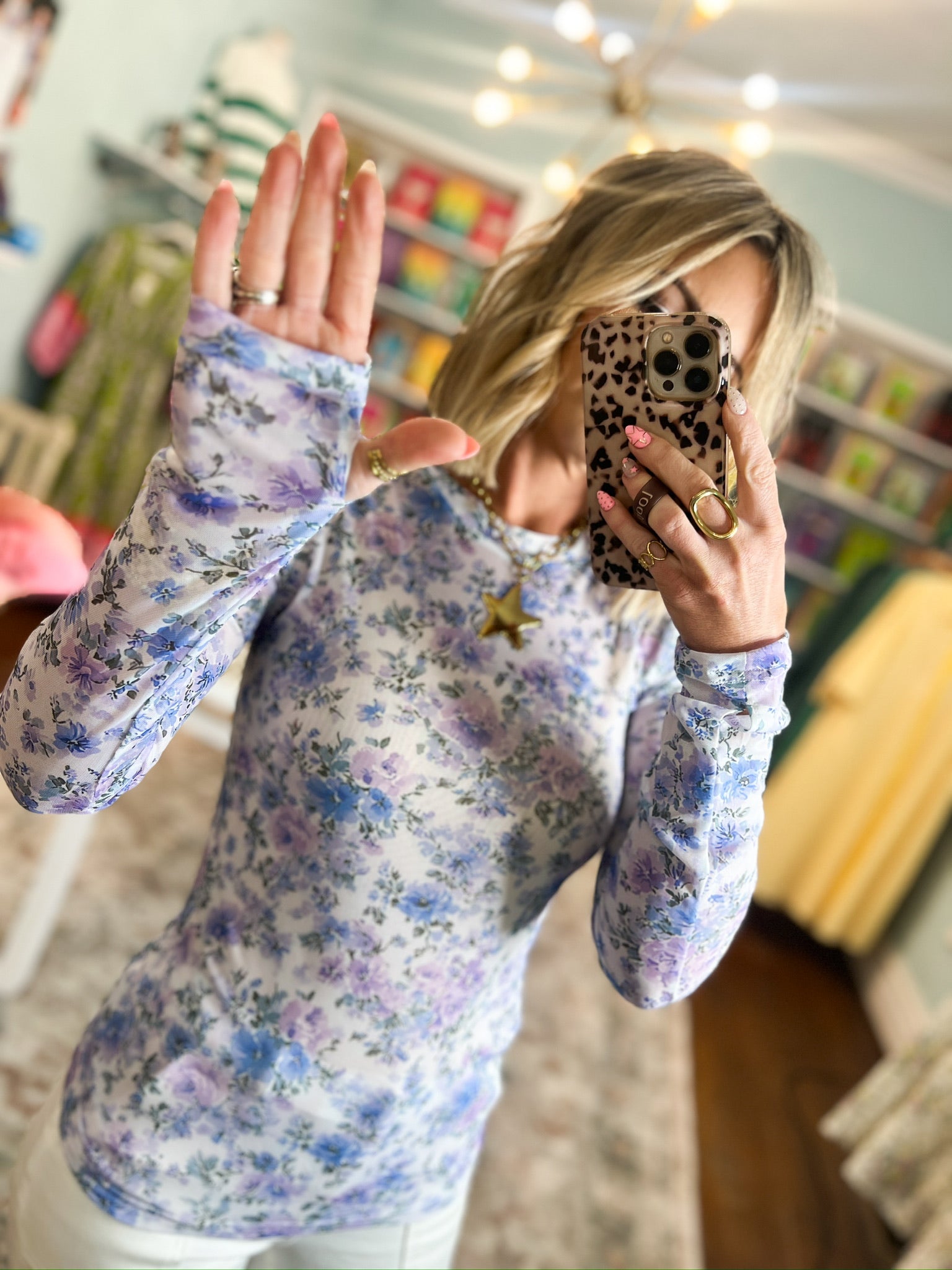 Spring Dress It Up Mesh Tops - Lavender Floral