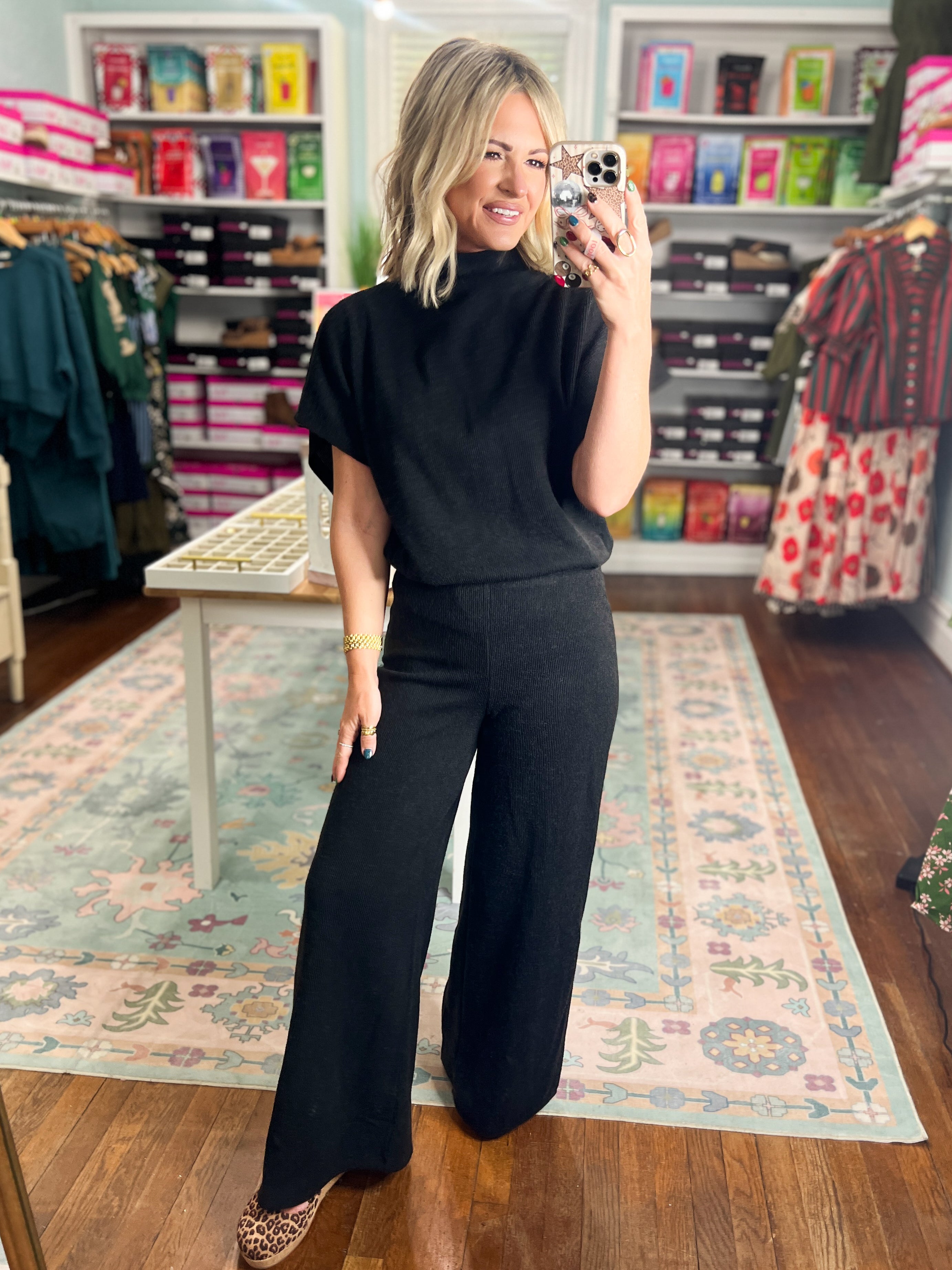 Polished Path Dolman Sleeve Top And Pant Set - Black
