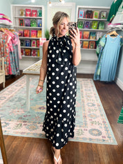 Pretty in Polka Maxi Dress - Black/White Dots