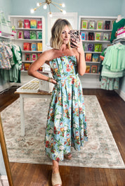 Spring Renewal Strapless Midi Dress - Blue