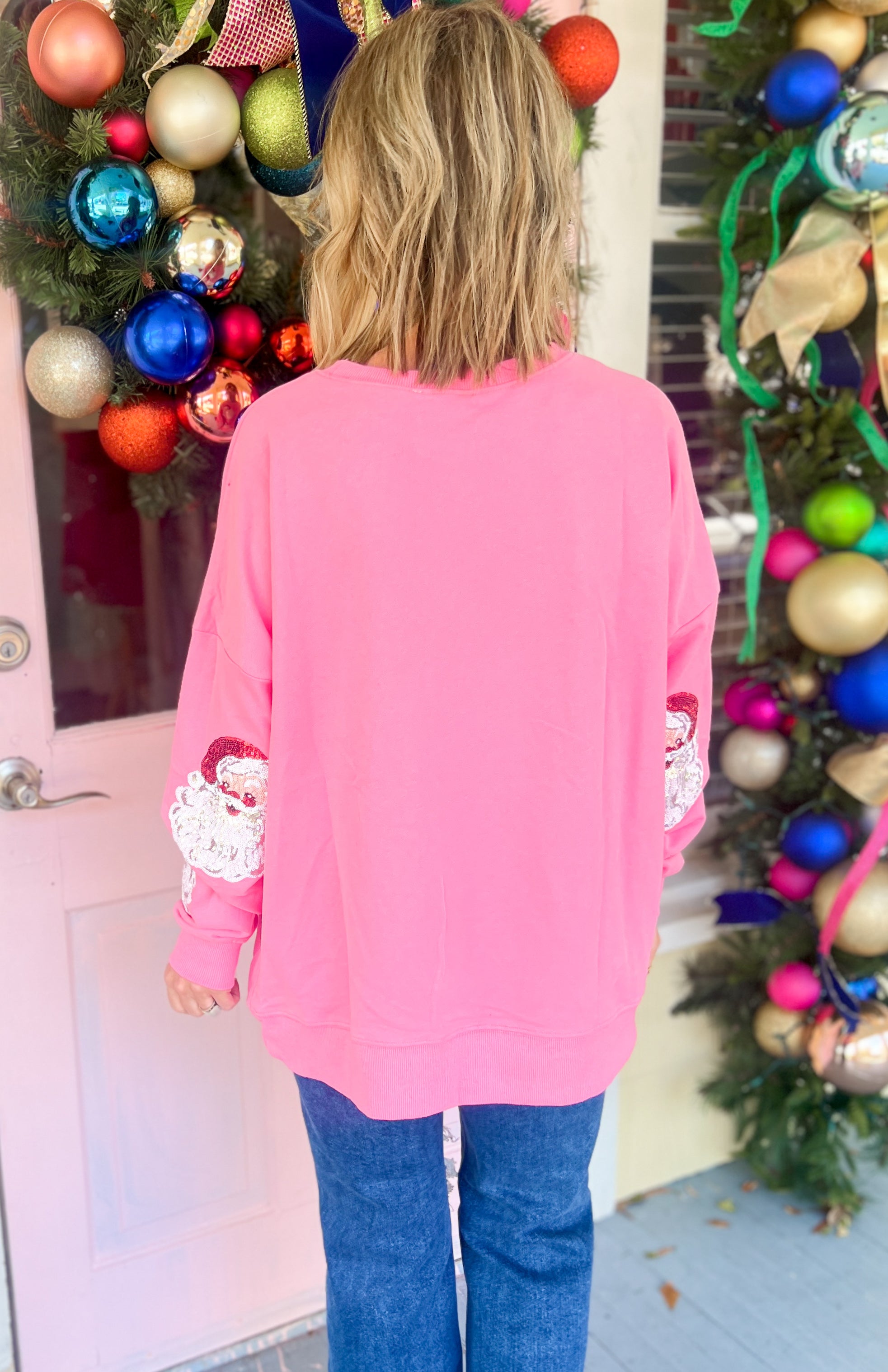 Dear Santa Sequin Sweatshirt - Pink