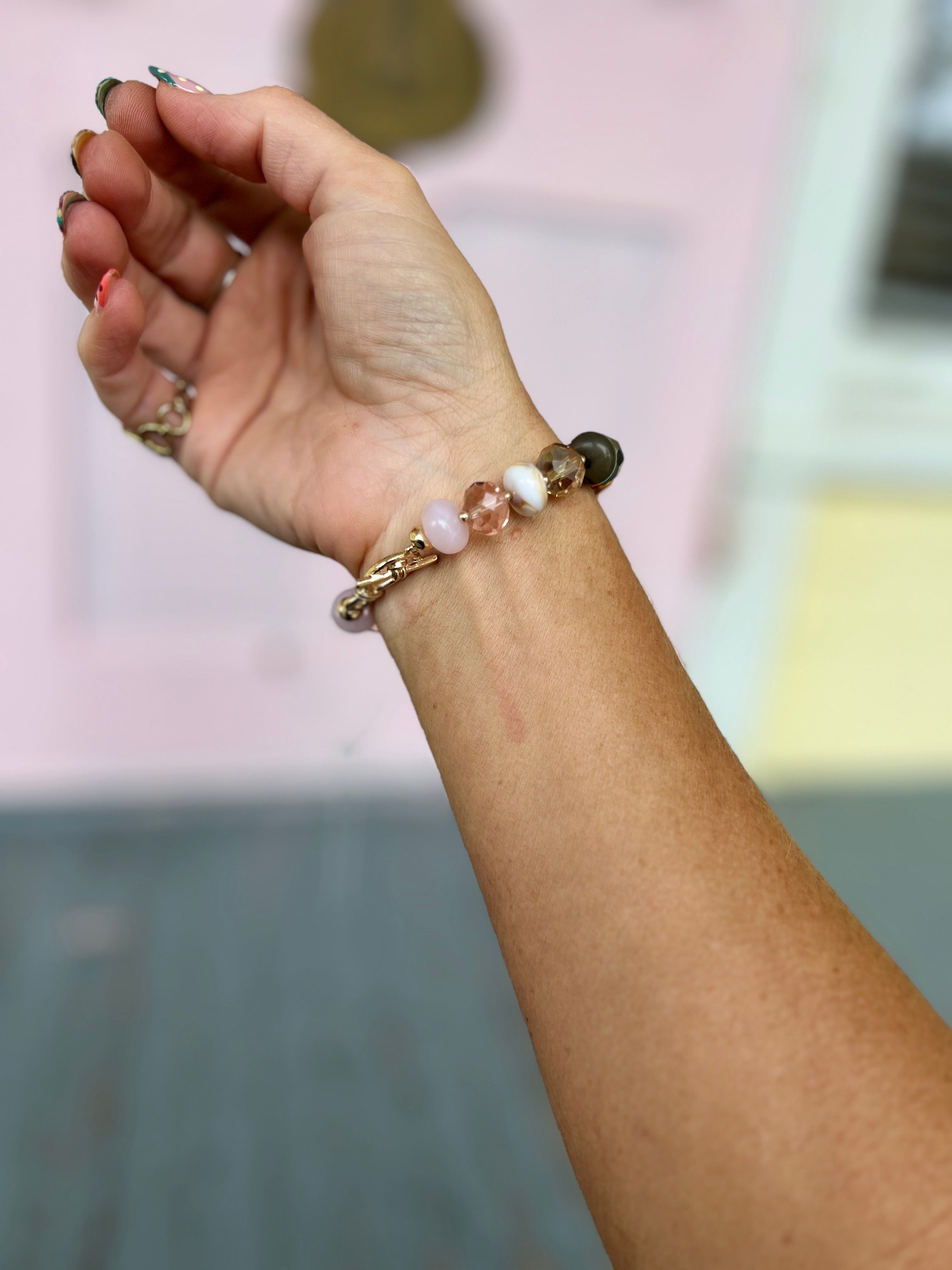 Glass Mix Shaped Beaded Bracelet - Natural Multi