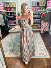 Striped and Stunning Strapless Maxi Dress- Multi