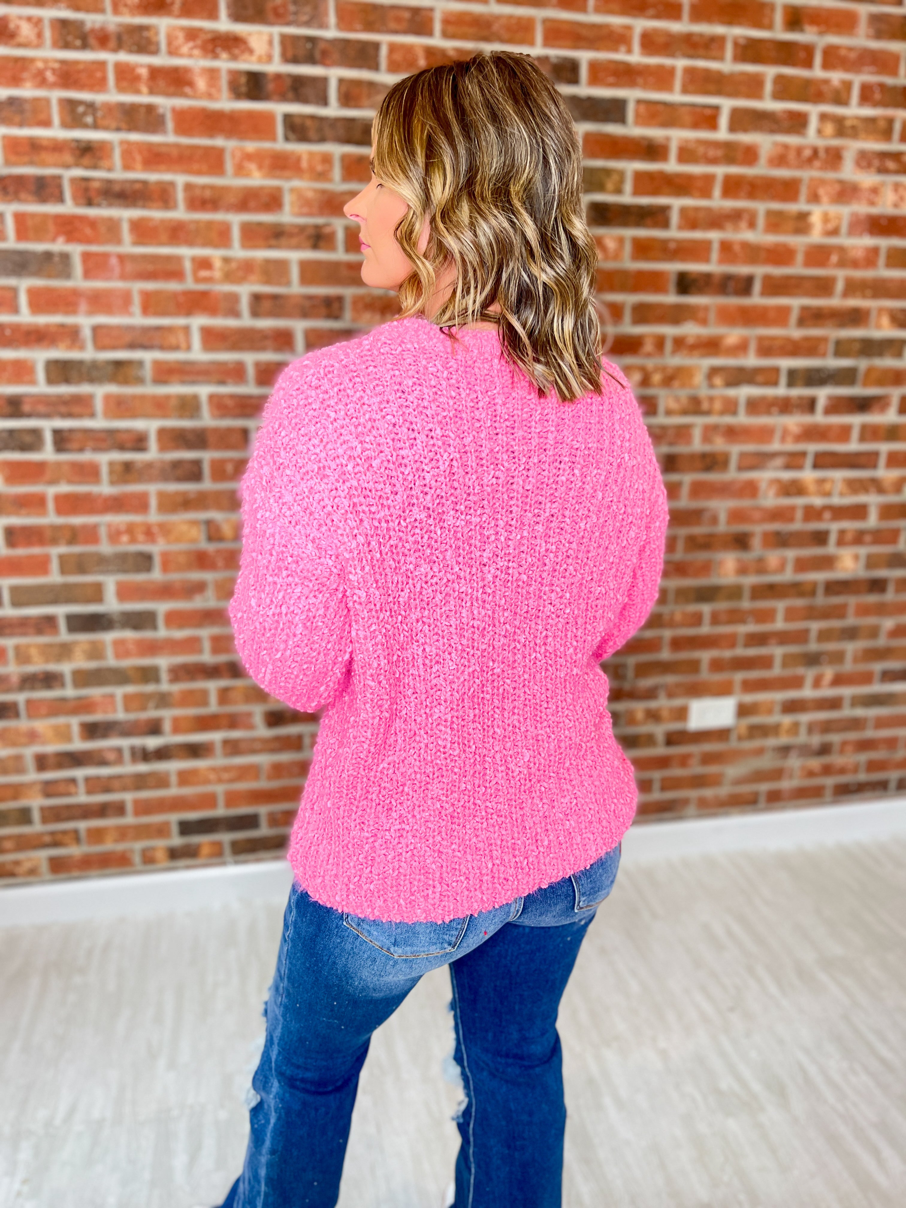 Seasonal Snuggles Round Neck Sweater - Candy Pink