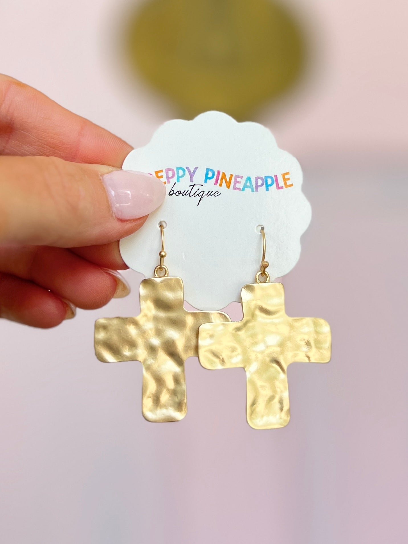 Hammered Metal Cross Drop Earrings