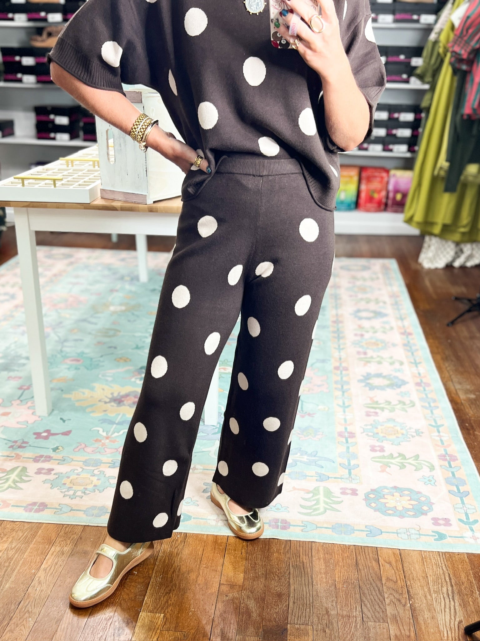 Polka Party Knit PANTS - Brown