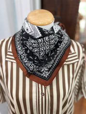 Paisley Print Bandana Scarf - Black/Brown