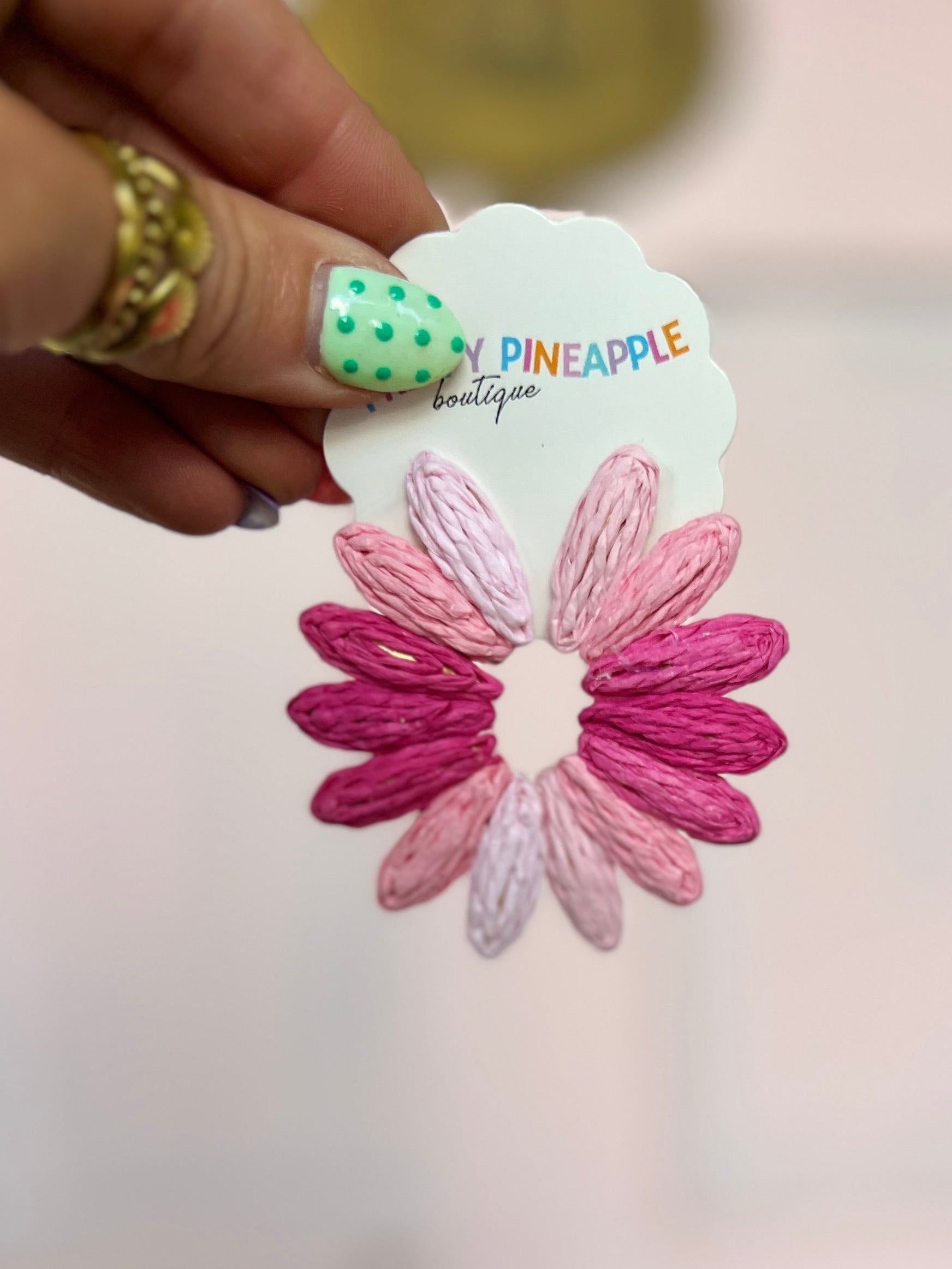 Raffia Multi Color Wing Shape Earrings - Hot Pink