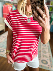 My Way Stripe Top - Ruby