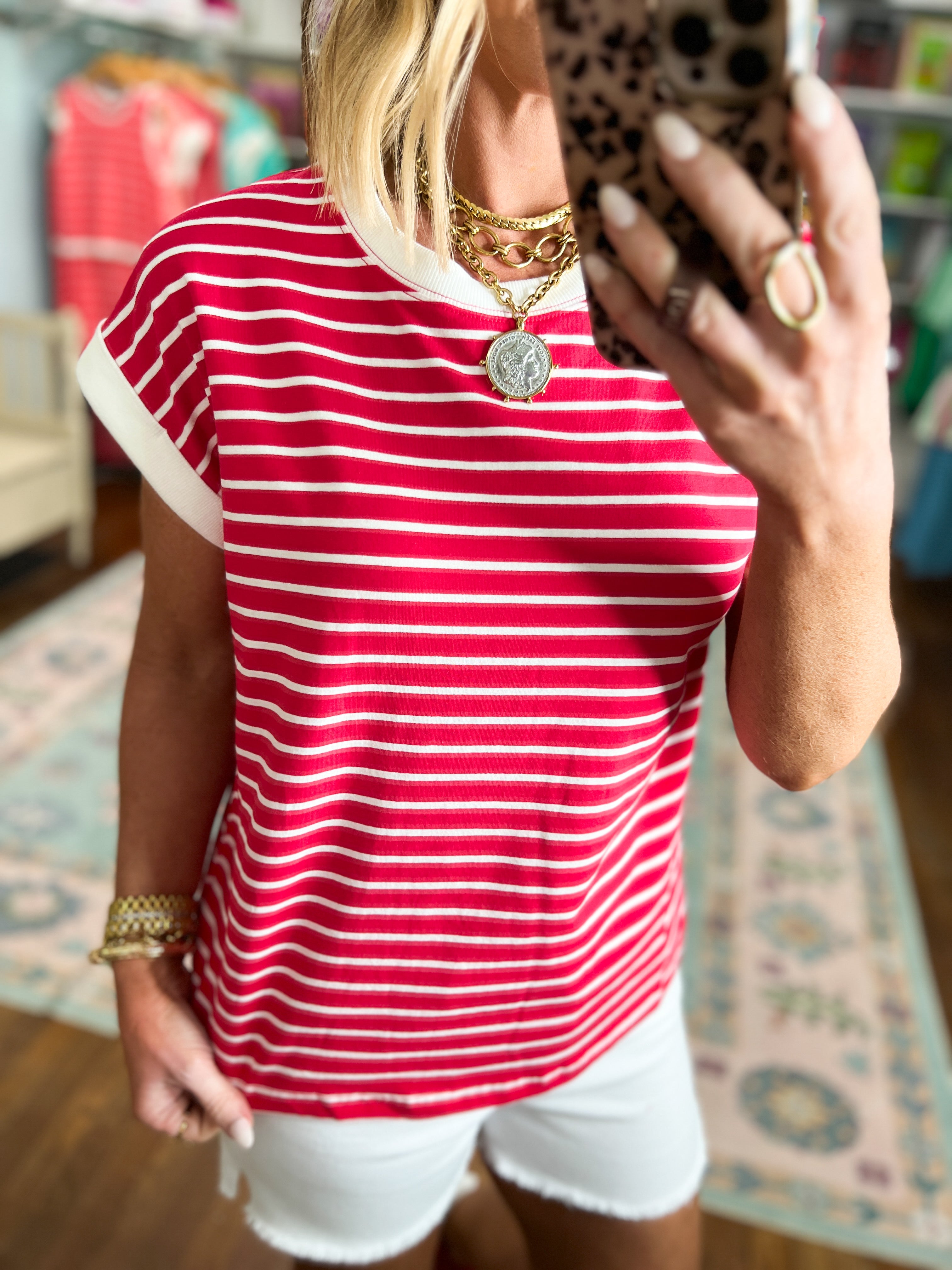 My Way Stripe Top - Ruby