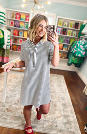 Great Days Ahead Striped T-Shirt Dress - Black