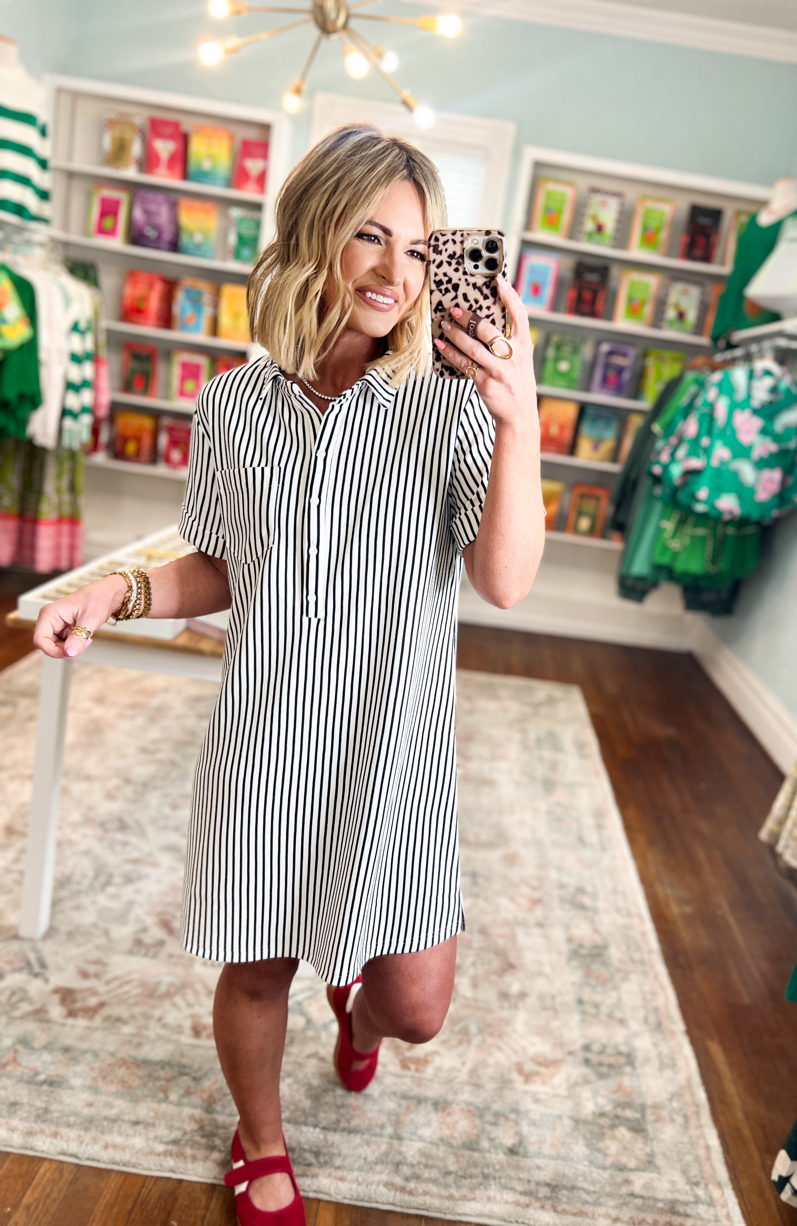 Great Days Ahead Striped T-Shirt Dress - Black