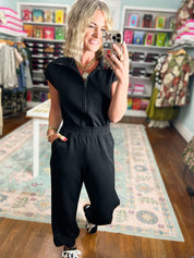 Effortlessly Simple Short Sleeve Jumpsuit - Black