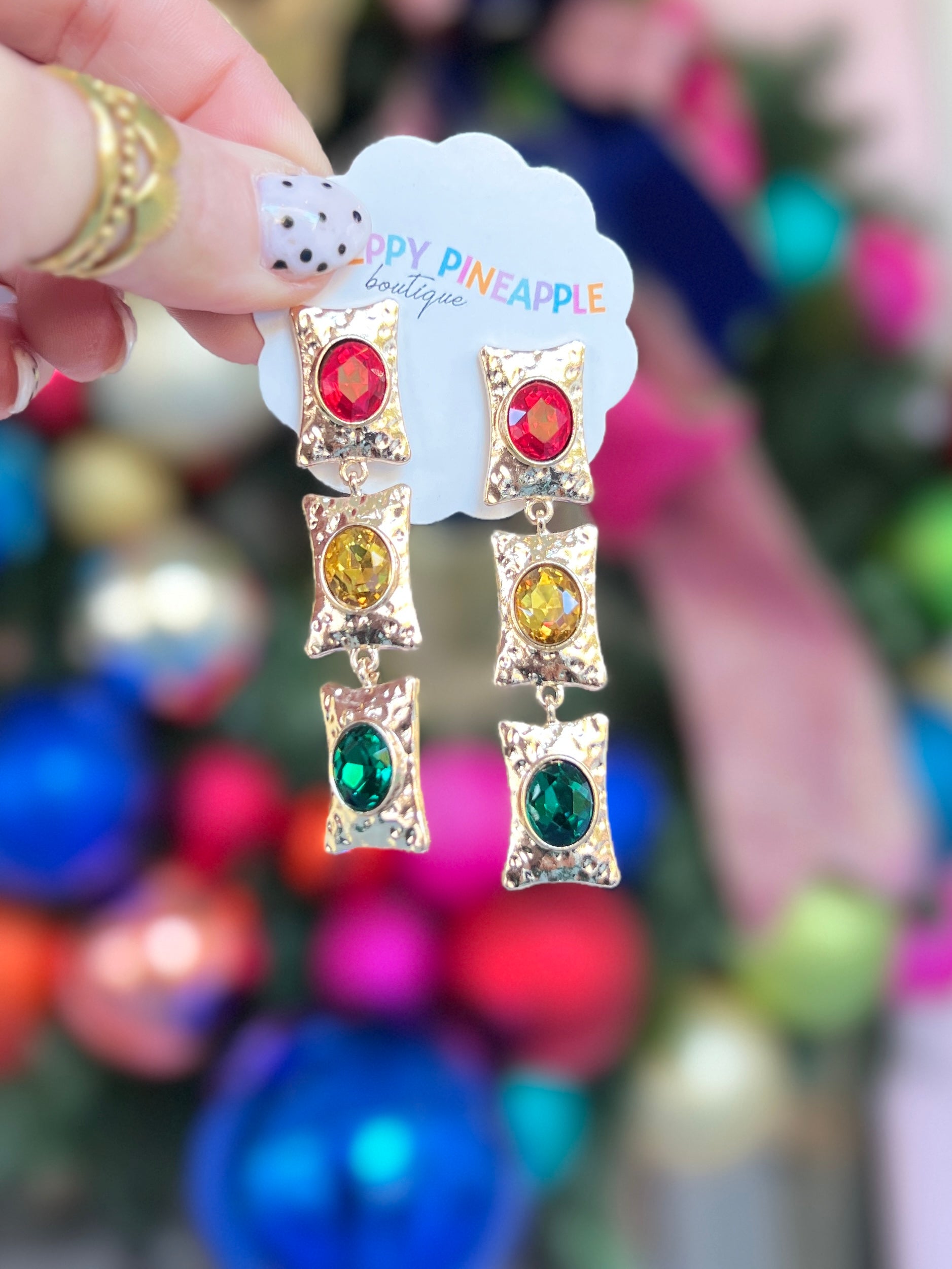 Glass & Rectangle 3 Drop Earrings