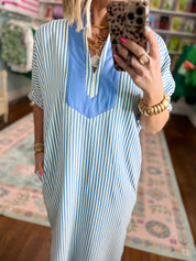 Sweet Escape Striped Maxi Dress - Blue