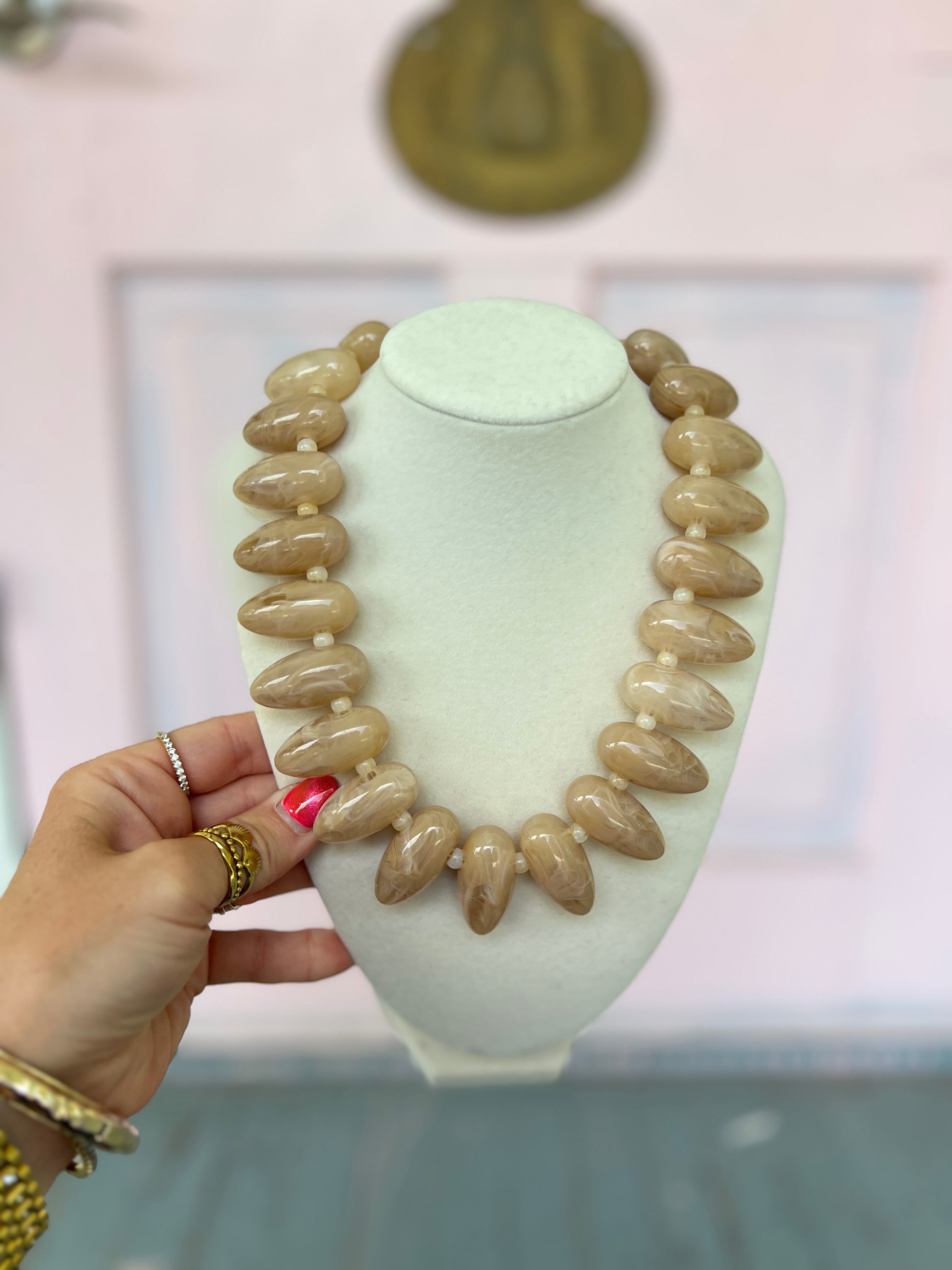 Marble Pebble Bead Necklace - Beige
