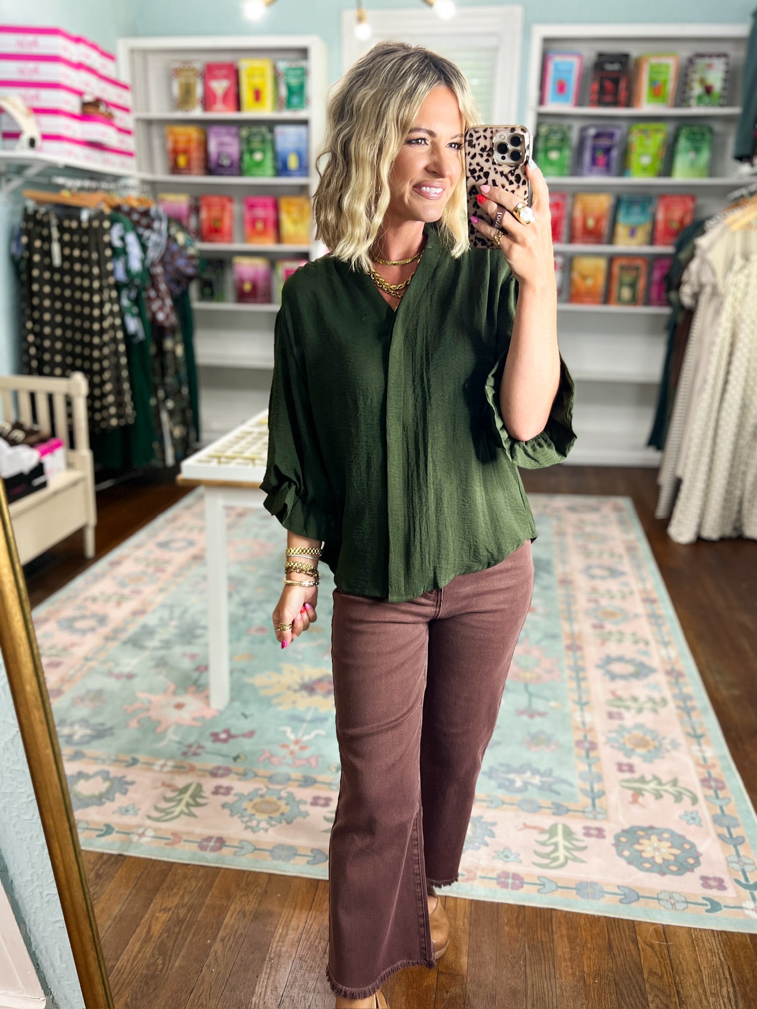 Visions of You  Balloon Sleeve Blouse - Olive