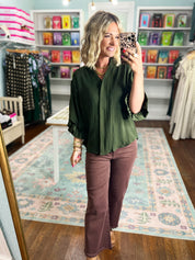 Visions of You  Balloon Sleeve Blouse - Olive