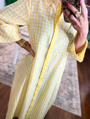 Little Moments Gingham Midi Dress - Lemon