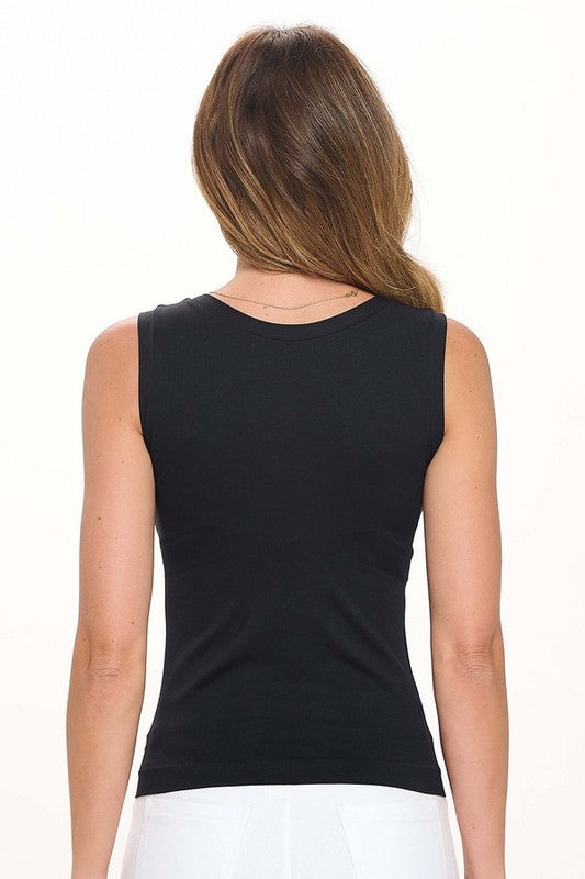 Reversible High-Low Neckline Seamless Tank- Black
